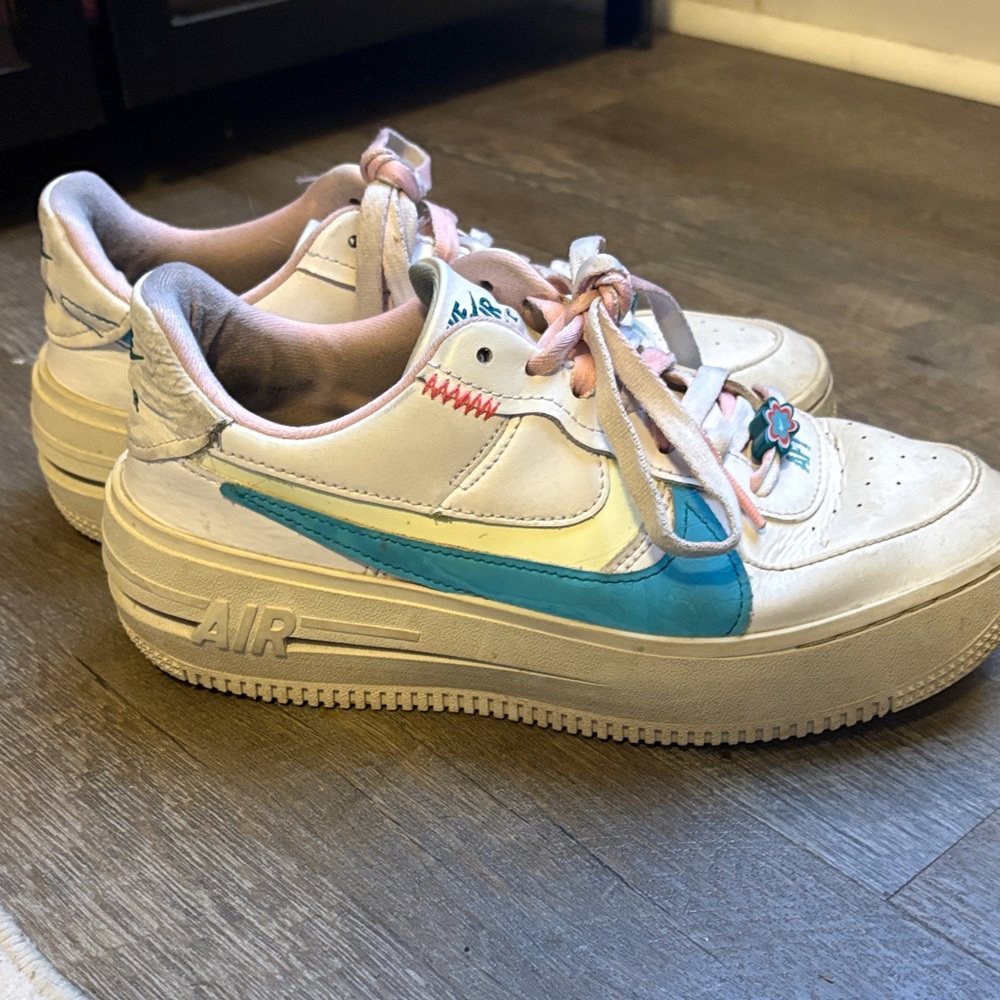 Nike AF1 Sneakers with Blue and Pink Accents